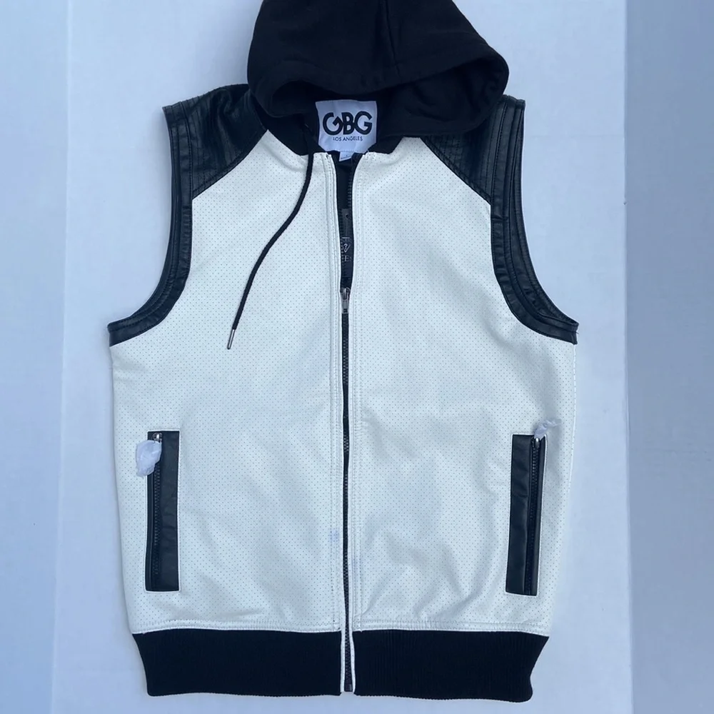 New G by GUESS Faux-Leather Hooded Vest SZ XL
